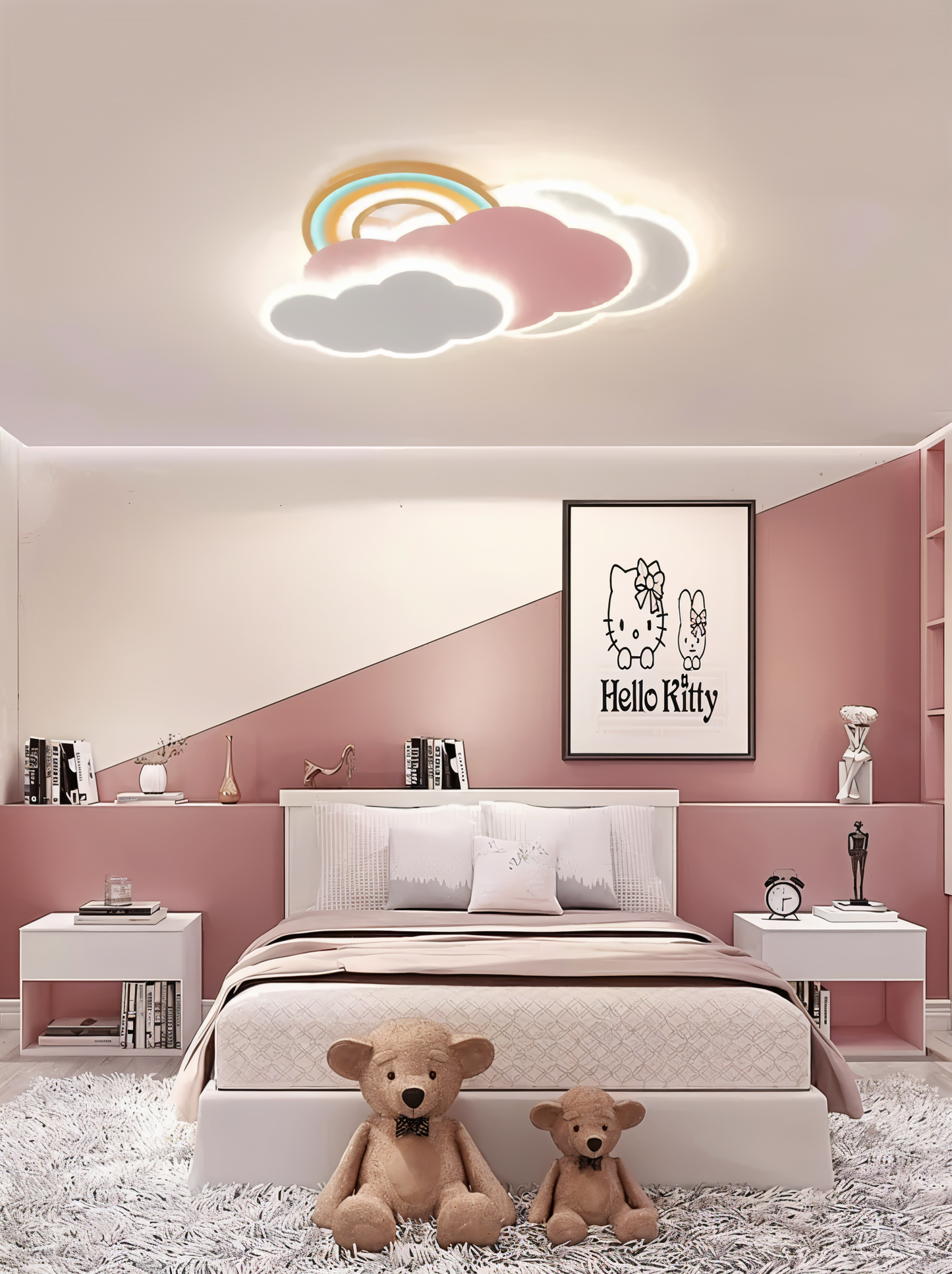 PinkCloud – LED-plafondlamp gekleurd Wolk en Regenboog