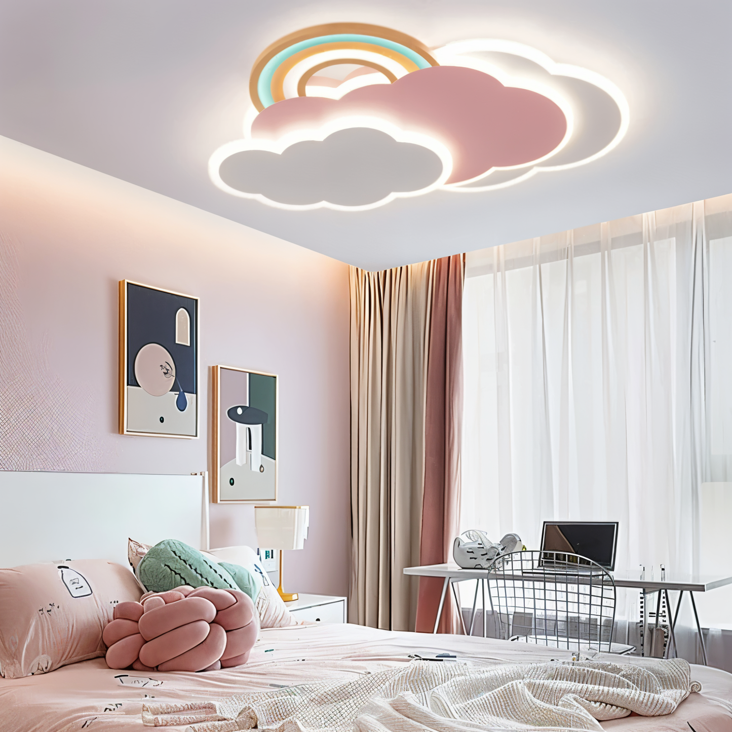 PinkCloud – LED-plafondlamp gekleurd Wolk en Regenboog