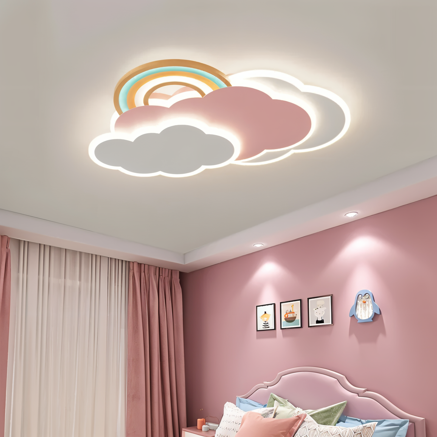 PinkCloud – LED-plafondlamp gekleurd Wolk en Regenboog