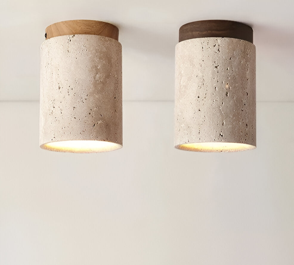 Travellis | LED-plafondlamp in travertin en hout