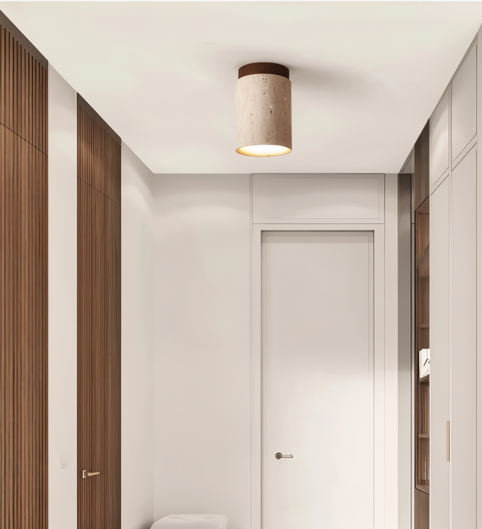 Travellis | LED-plafondlamp in travertin en hout