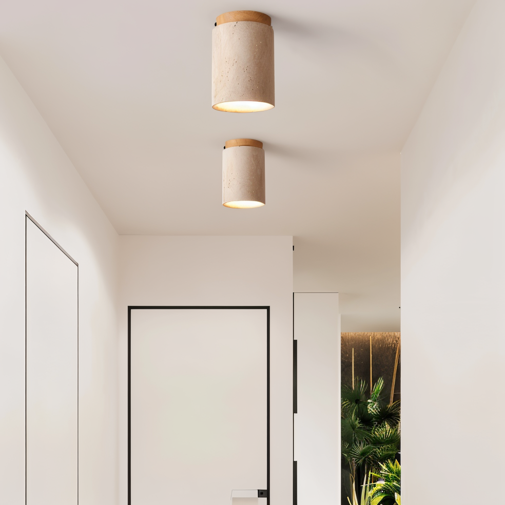 Travellis | LED-plafondlamp in travertin en hout
