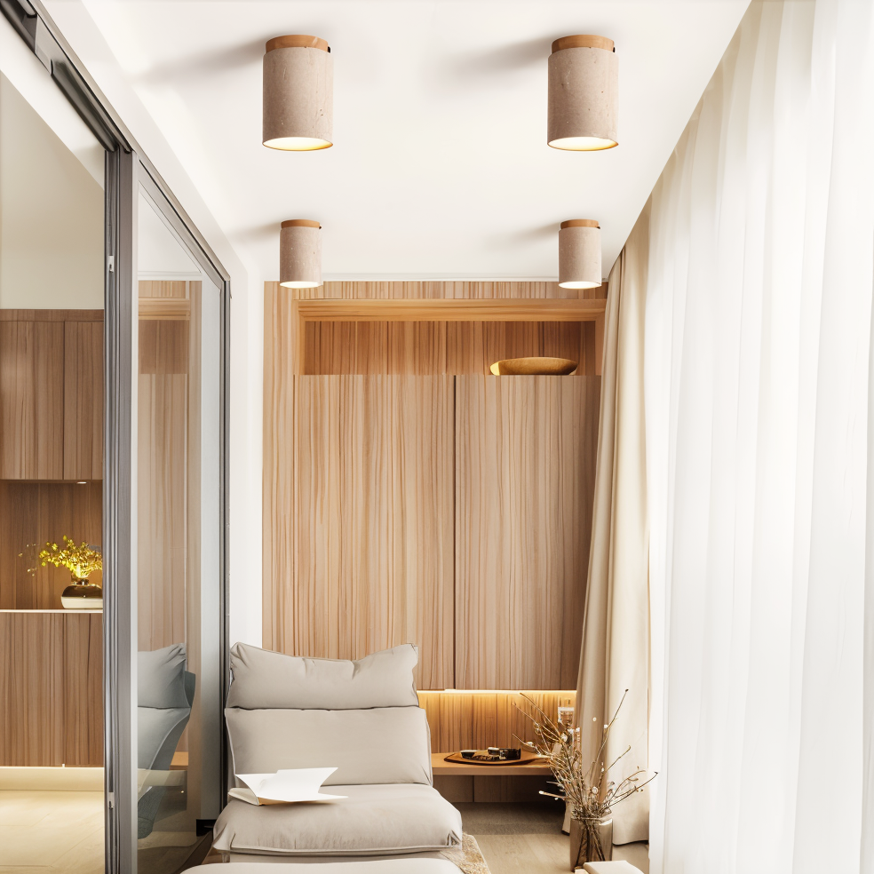 Travellis | LED-plafondlamp in travertin en hout