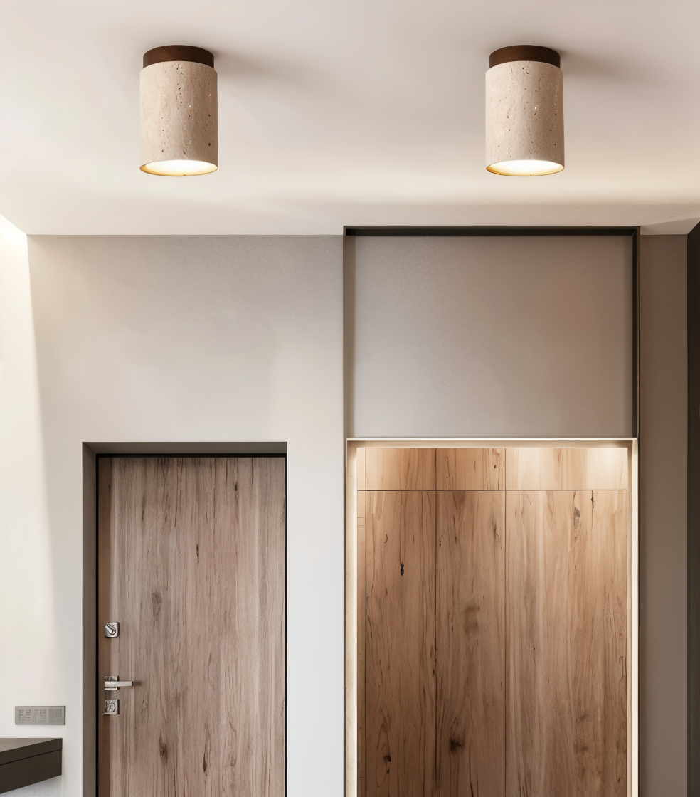 Travellis | LED-plafondlamp in travertin en hout