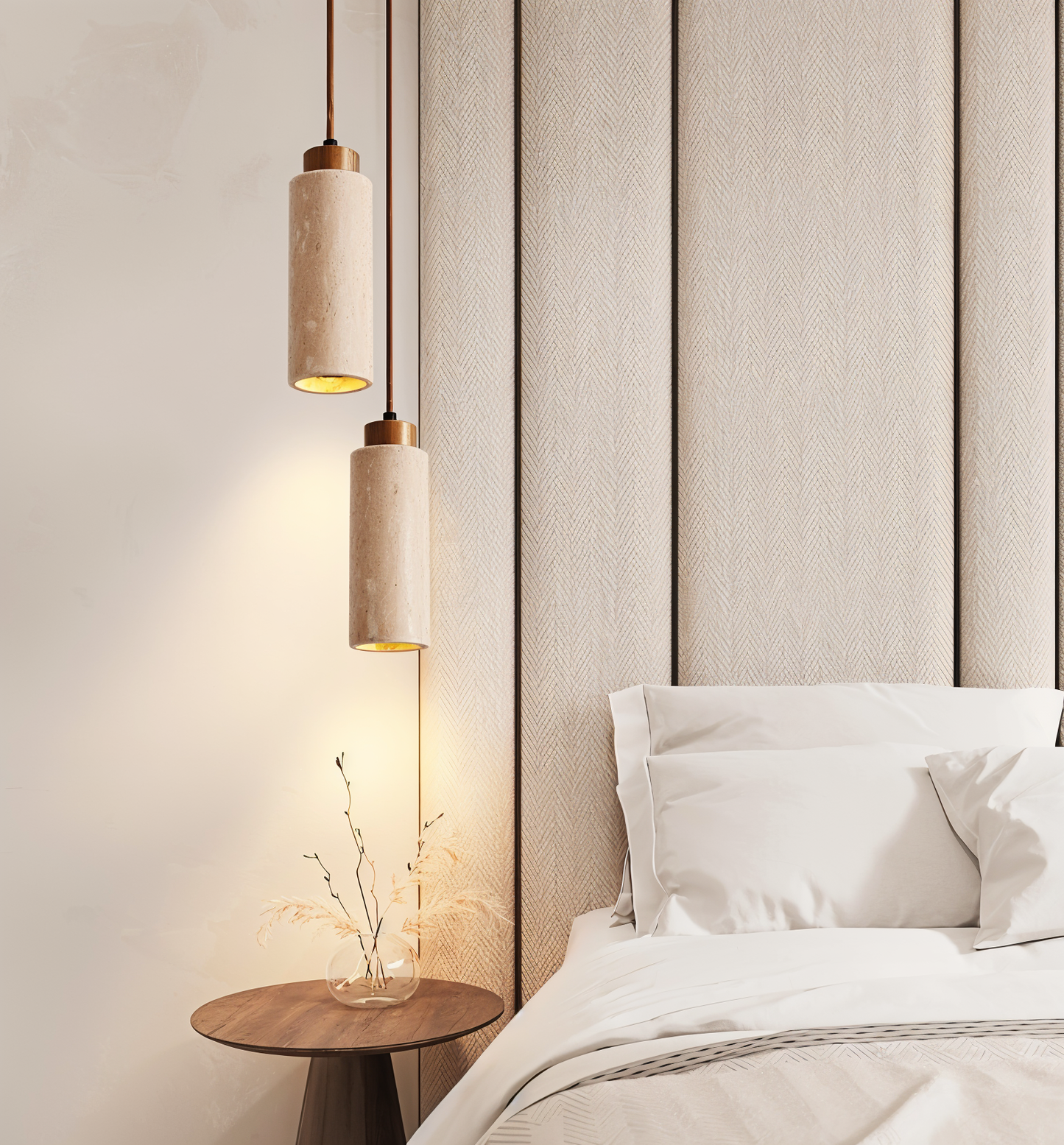 MarmoFina – Cilindrische hanglamp van marmer en hout