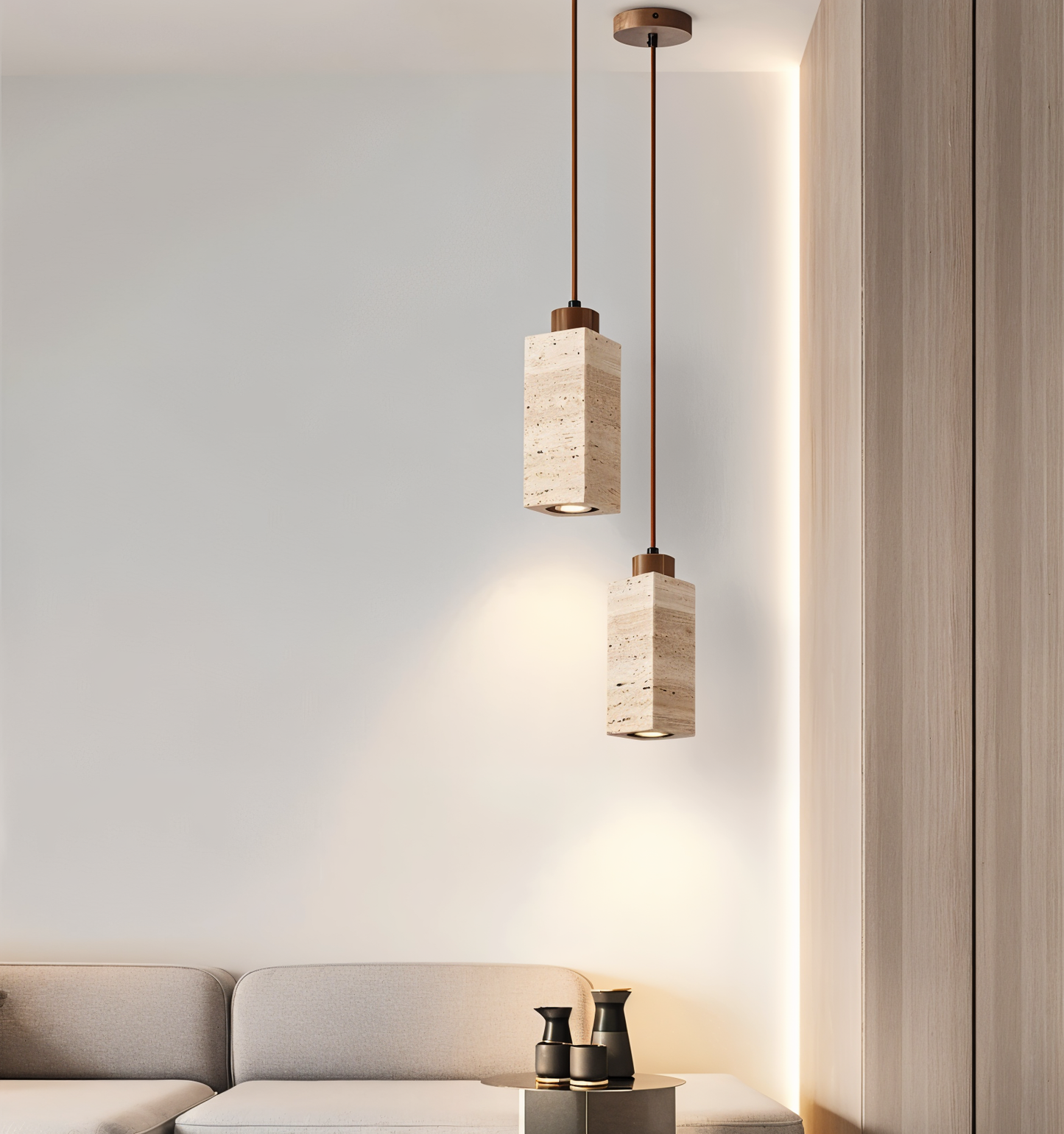 MarmoFina – Cilindrische hanglamp van marmer en hout