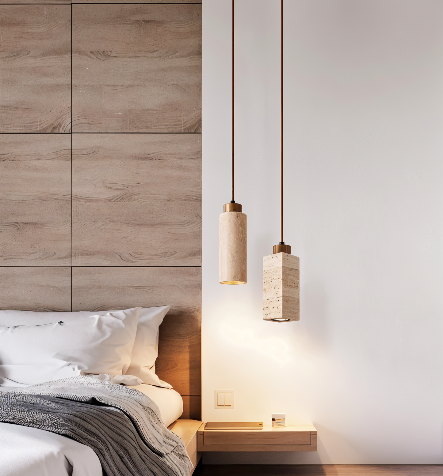 MarmoFina – Cilindrische hanglamp van marmer en hout