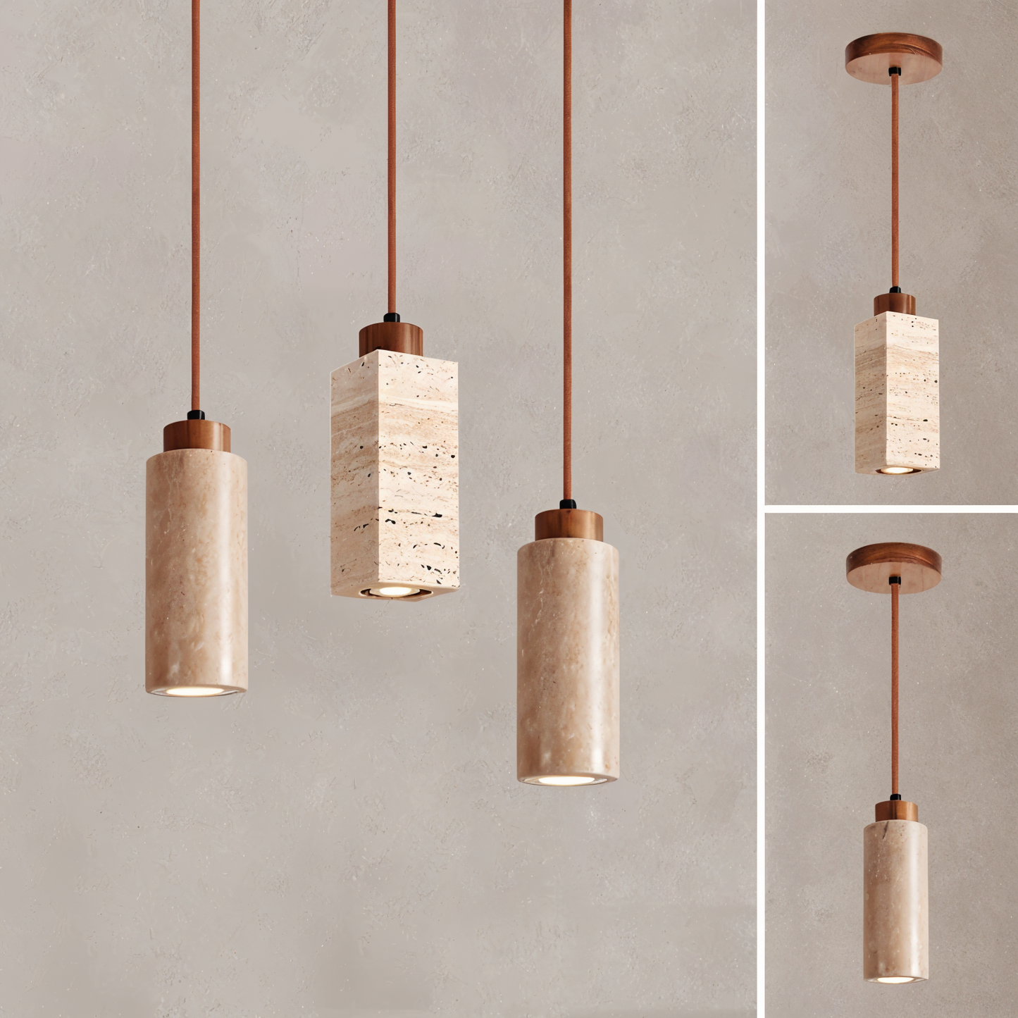 MarmoFina – Cilindrische hanglamp van marmer en hout