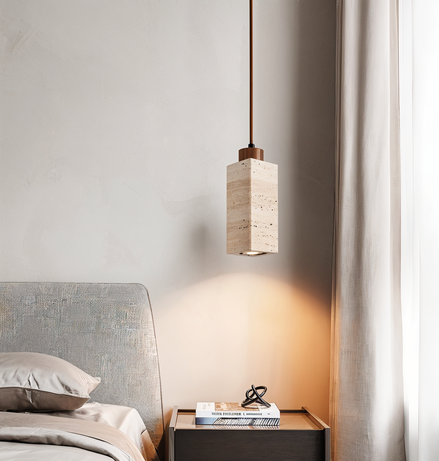 MarmoFina – Cilindrische hanglamp van marmer en hout