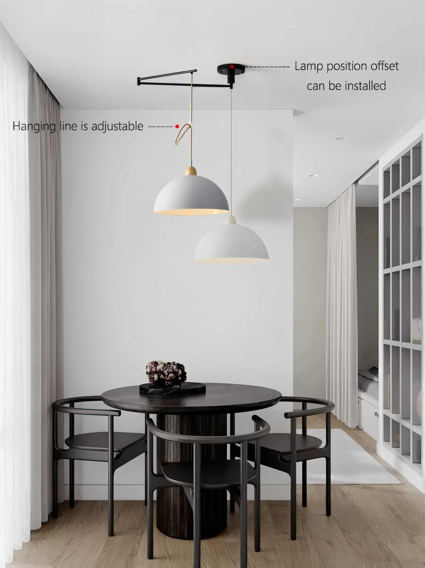 Domelune | Verstelbare Koepelhanglamp van IJzer en Hout – Moderne LED Verlichting