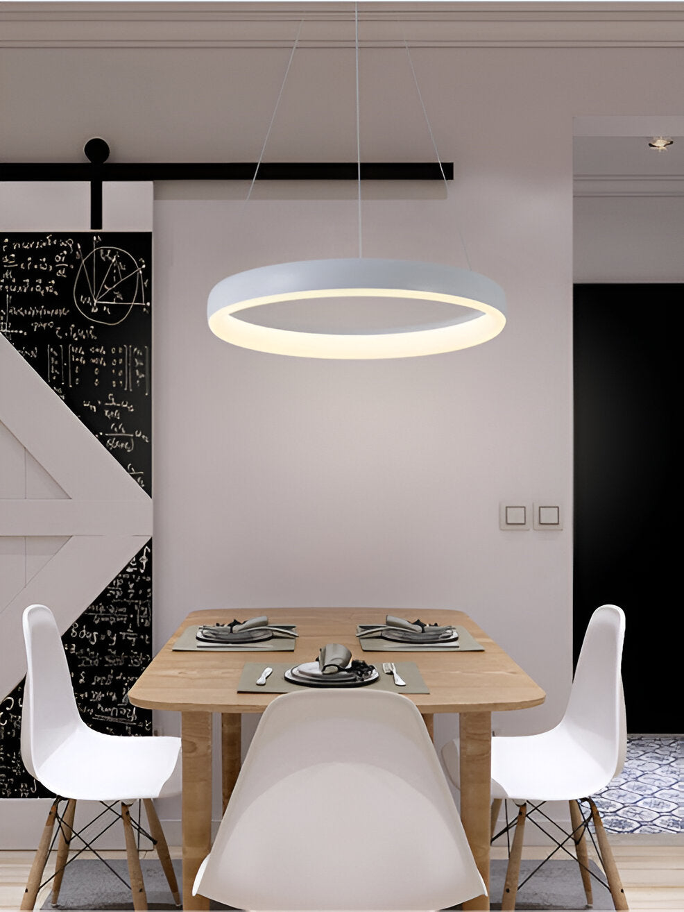 Lunessa | Suspension LED Circulaire Minimaliste – Noir & Blanc Épuré