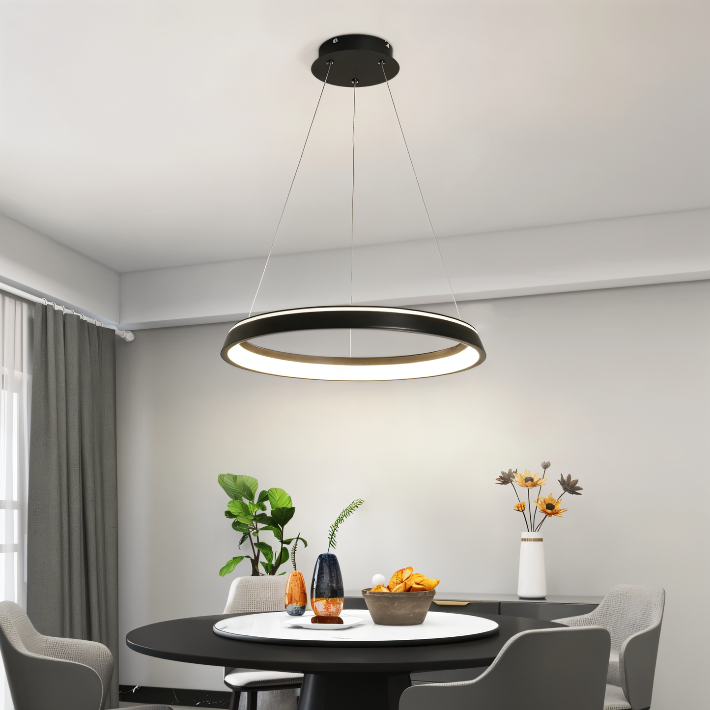 Lunessa | Suspension LED Circulaire Minimaliste – Noir & Blanc Épuré