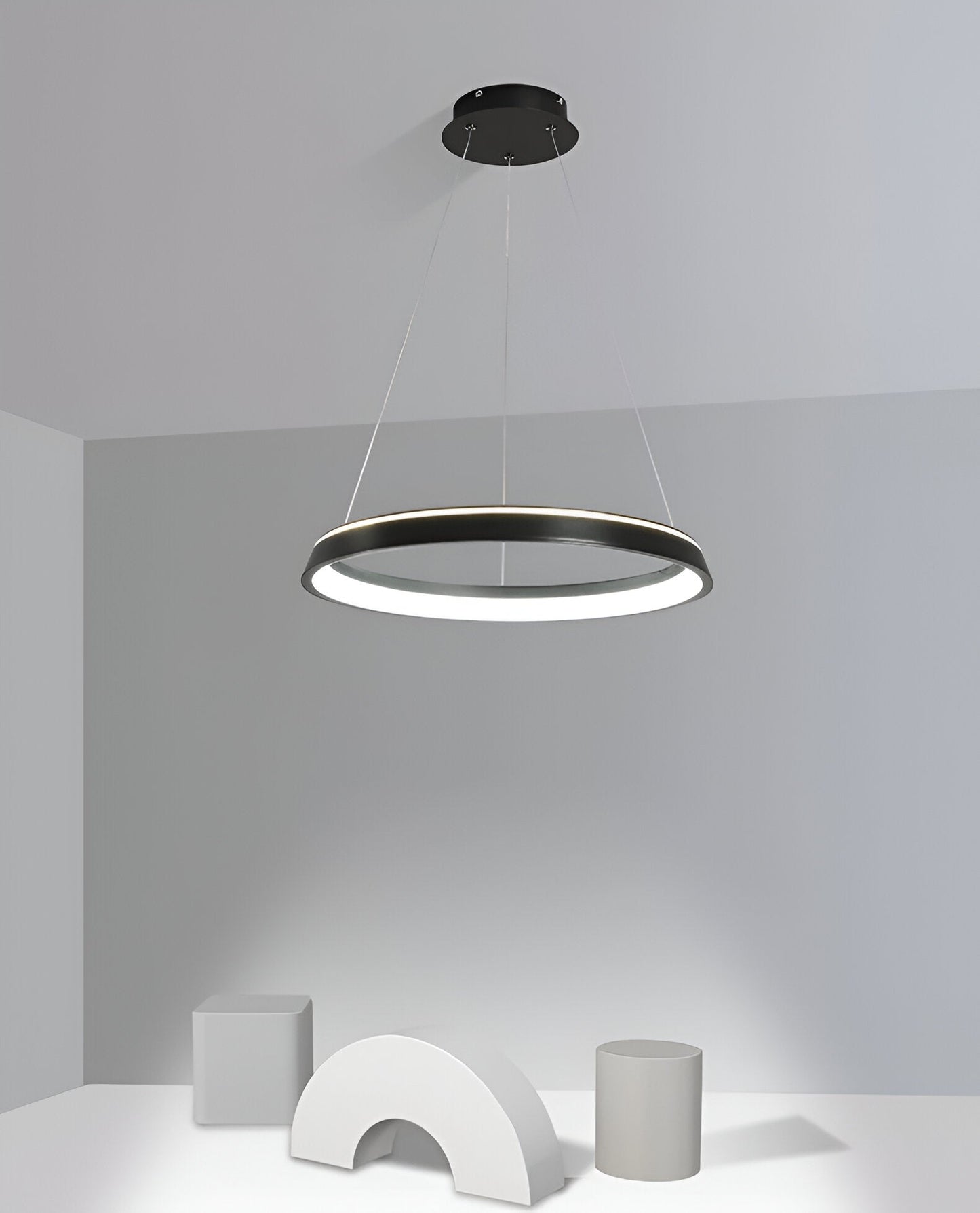 Lunessa | Suspension LED Circulaire Minimaliste – Noir & Blanc Épuré