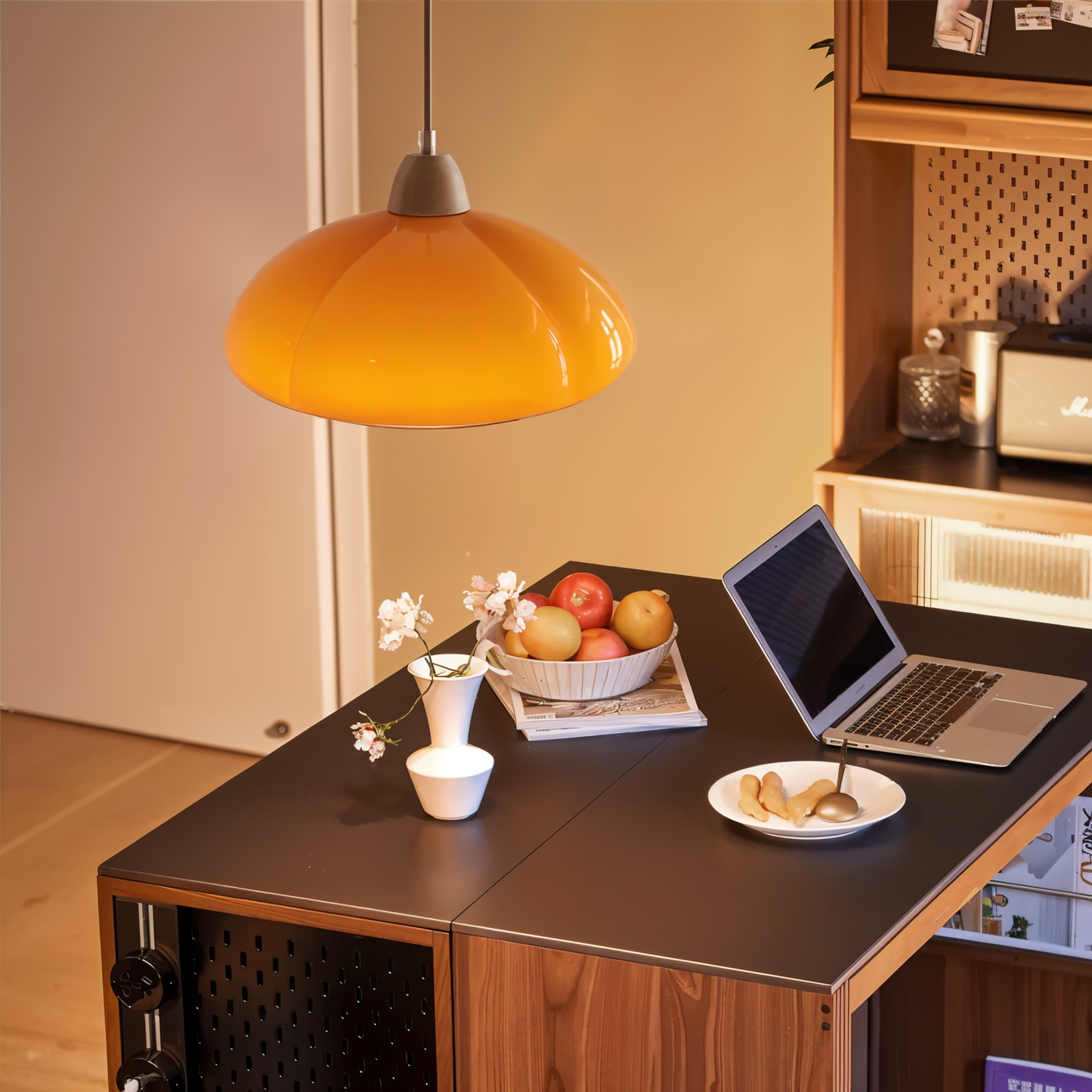 Gourmelle | Retro Pompoen Hanglamp in Glas en Hout – Natuurlijk Noord-Europees Stijl