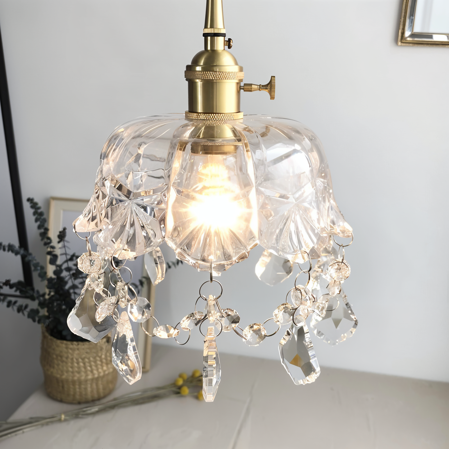 ClariBell | Suspension Vintage en Verre Cristallin & Laiton – Élégance Classique