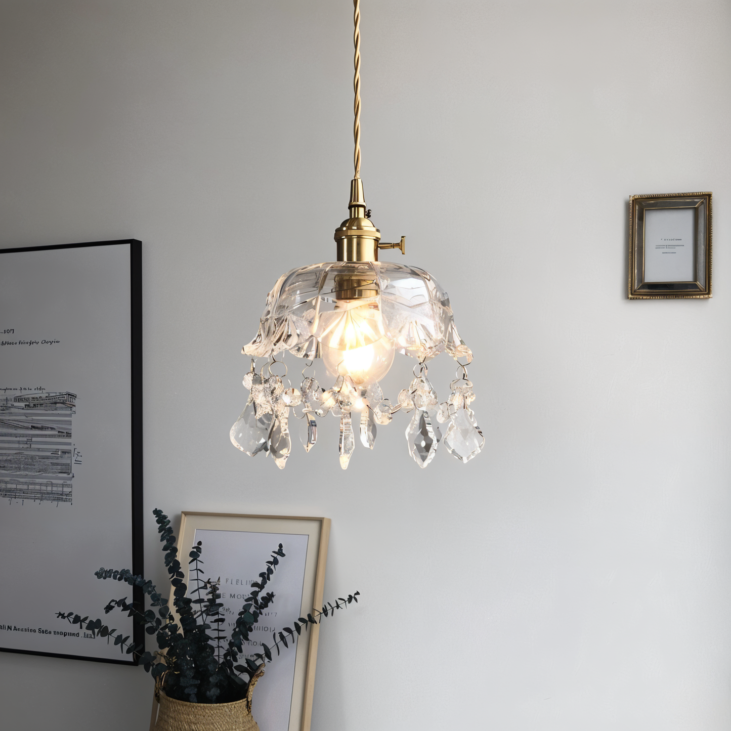 ClariBell | Suspension Vintage en Verre Cristallin & Laiton – Élégance Classique