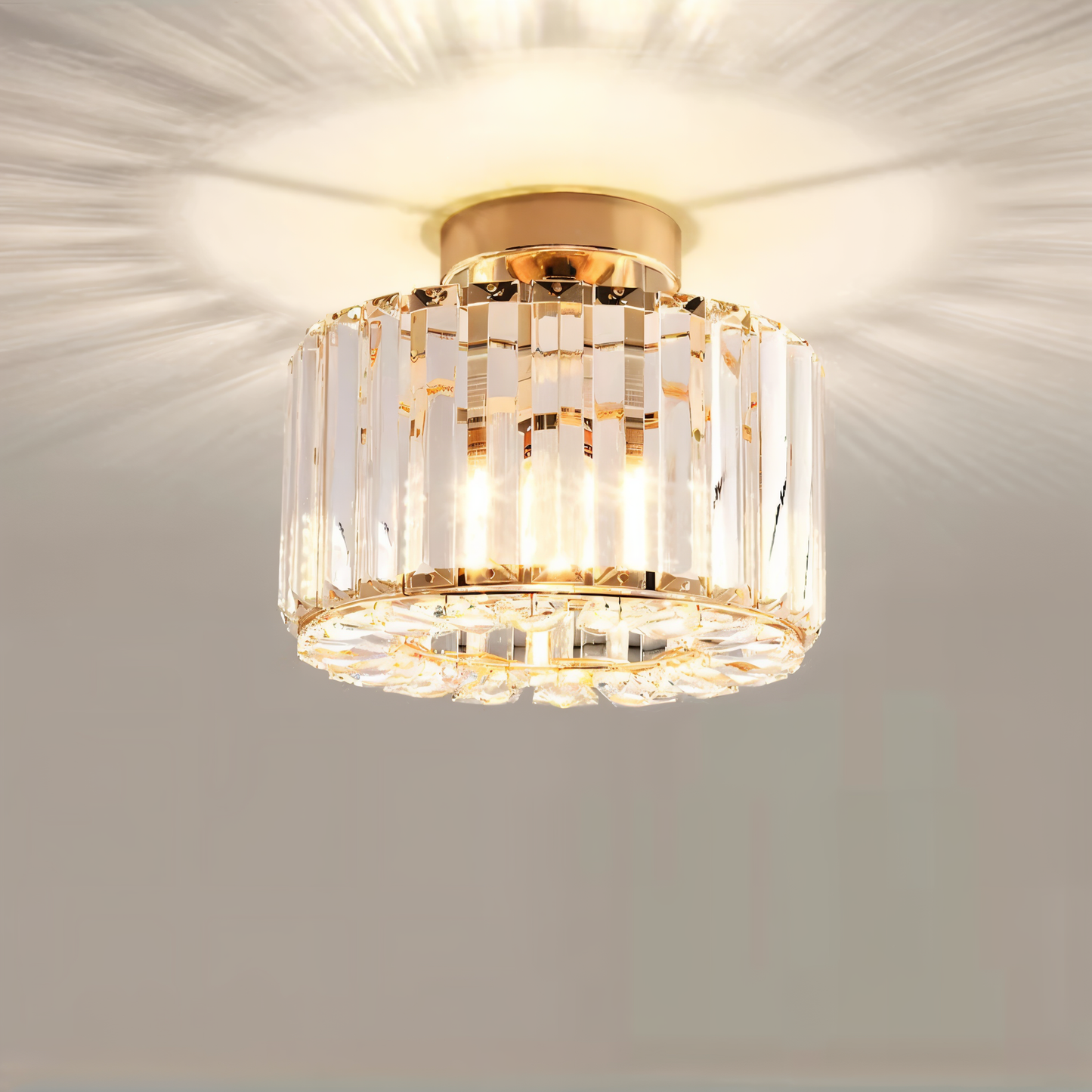 ShimmerCryst | Semi-inbouwplafondlamp van kristal en smeedijzer
