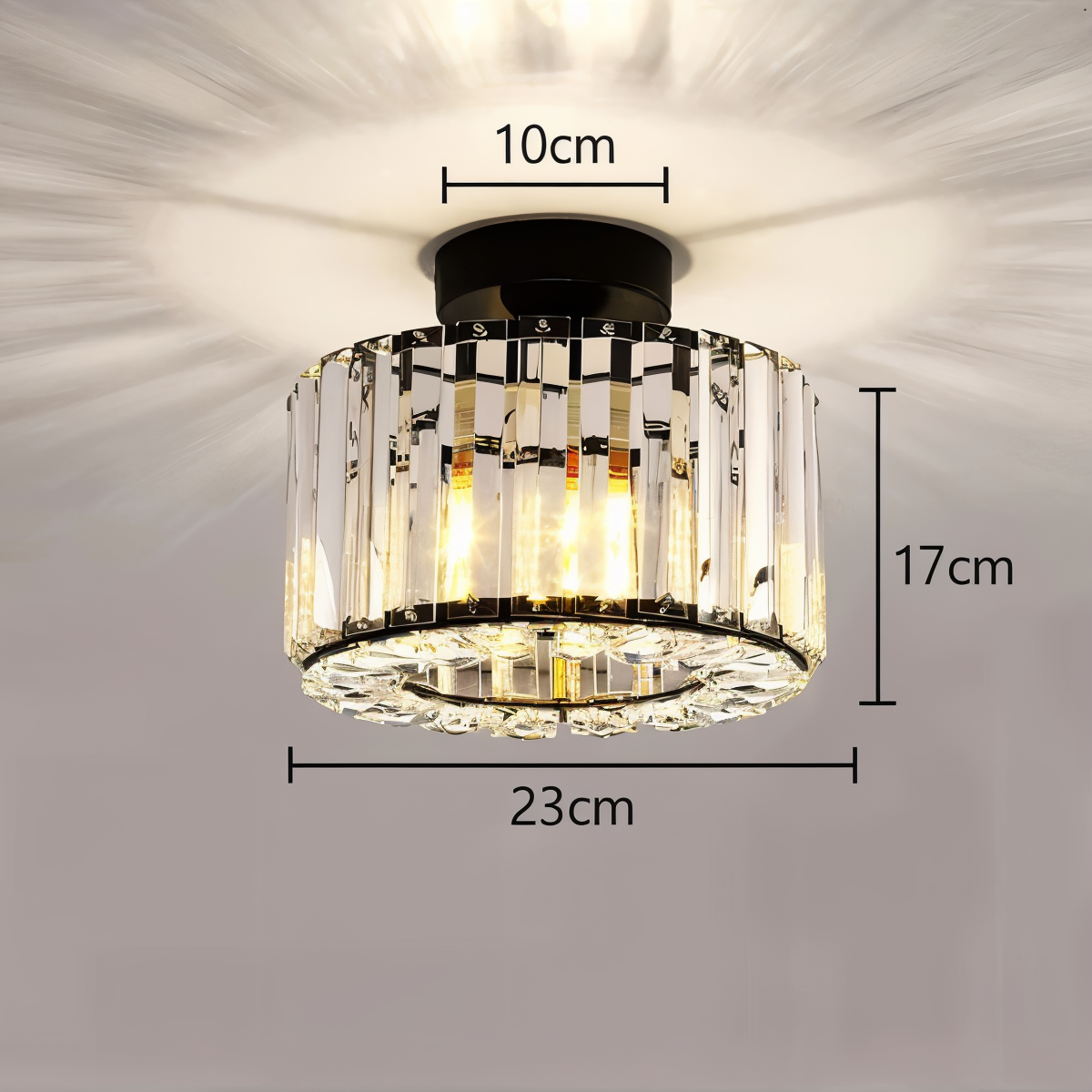 ShimmerCryst | Semi-inbouwplafondlamp van kristal en smeedijzer