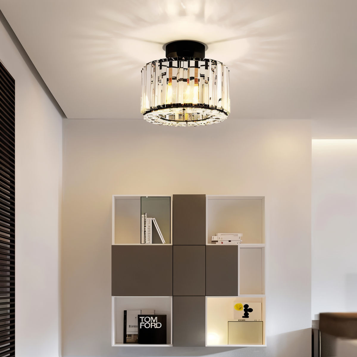 ShimmerCryst | Semi-inbouwplafondlamp van kristal en smeedijzer