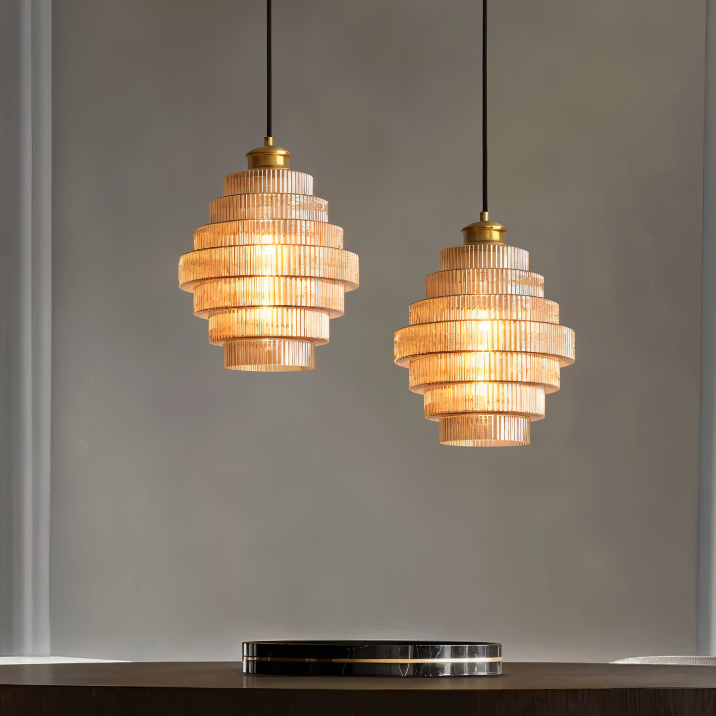 BrassLayer – Retro hanglamp van glas en messing met gelaagd ontwerp