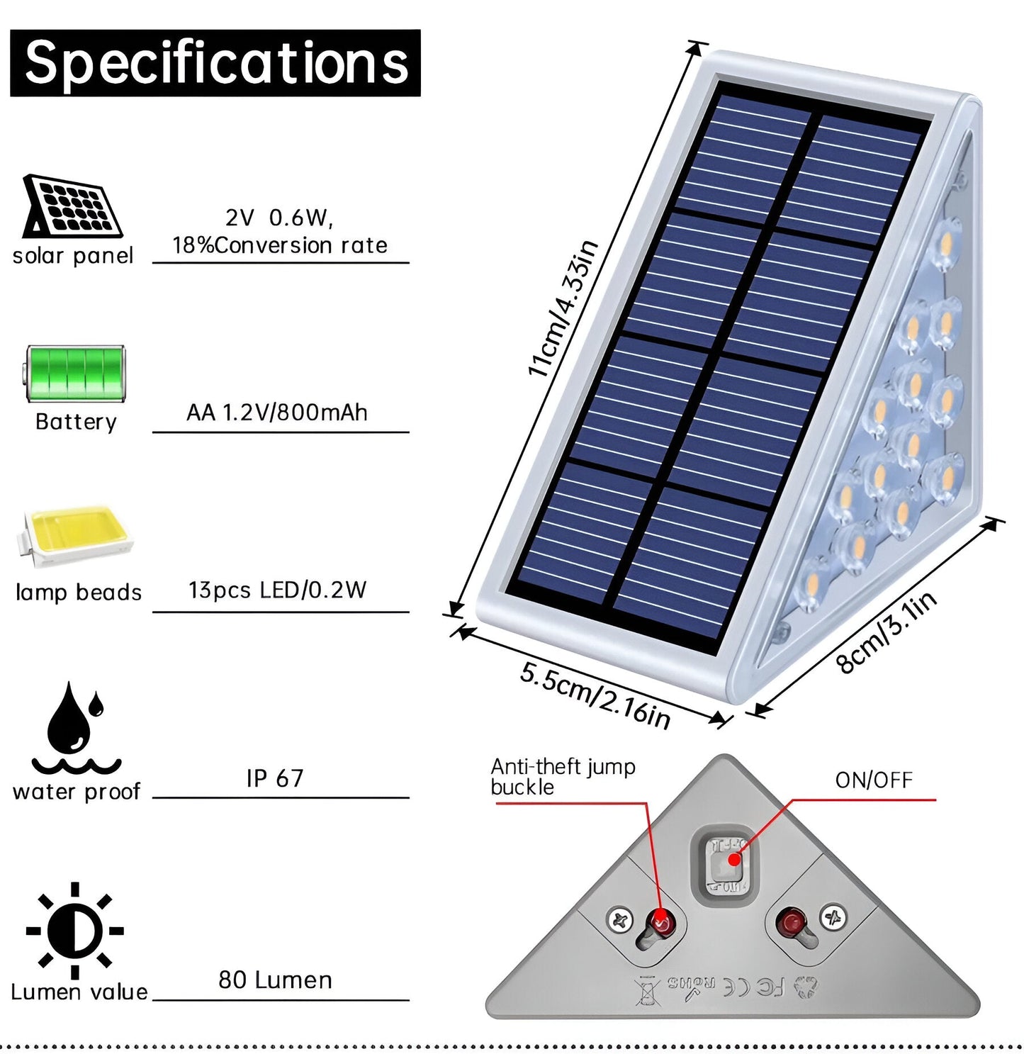 TriLumis – Set van 2 of 6 Driehoekige Zonne-Spotlights IP67