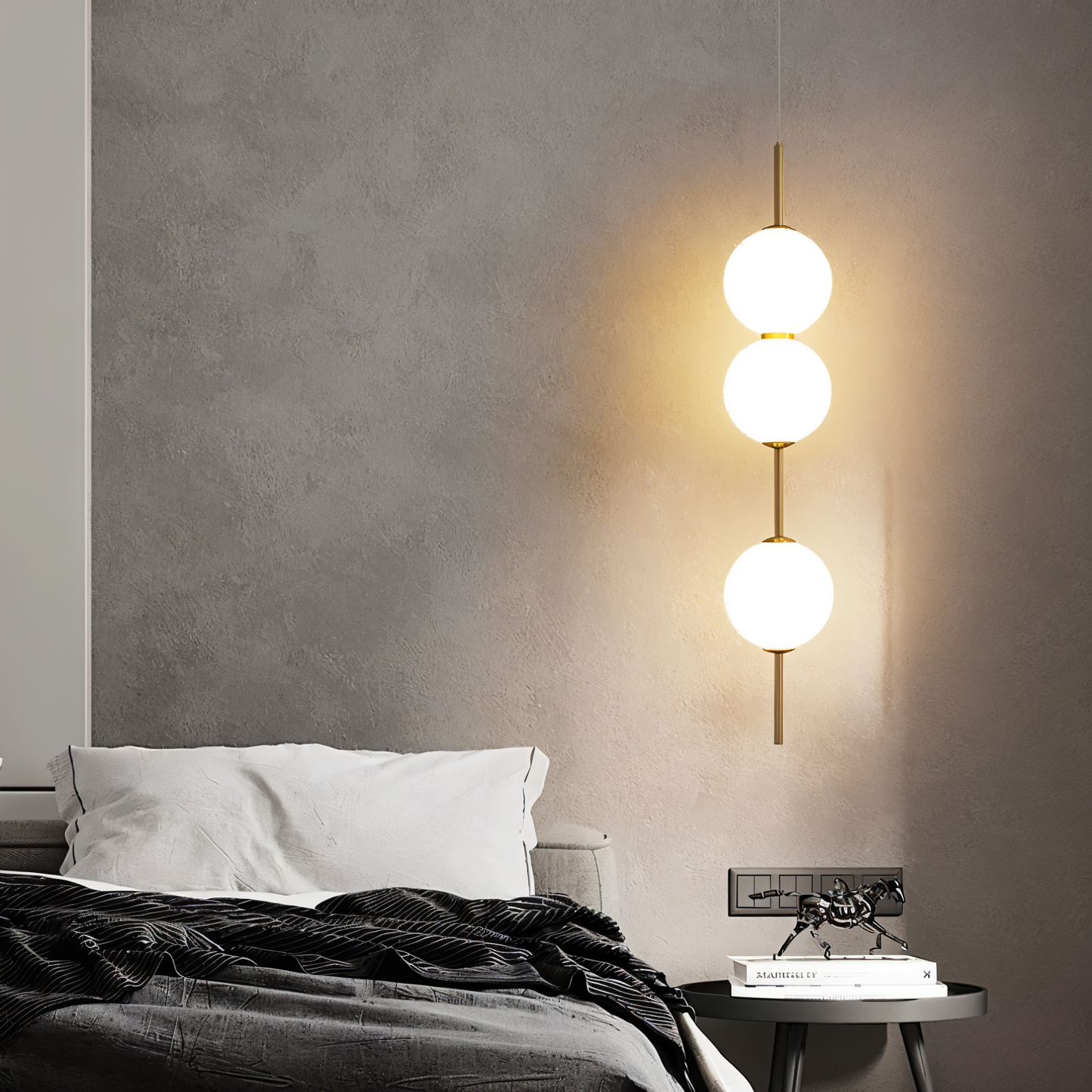 Lunaris | Suspension Verticale avec Globes en Verre Opalin – LED Intégrée