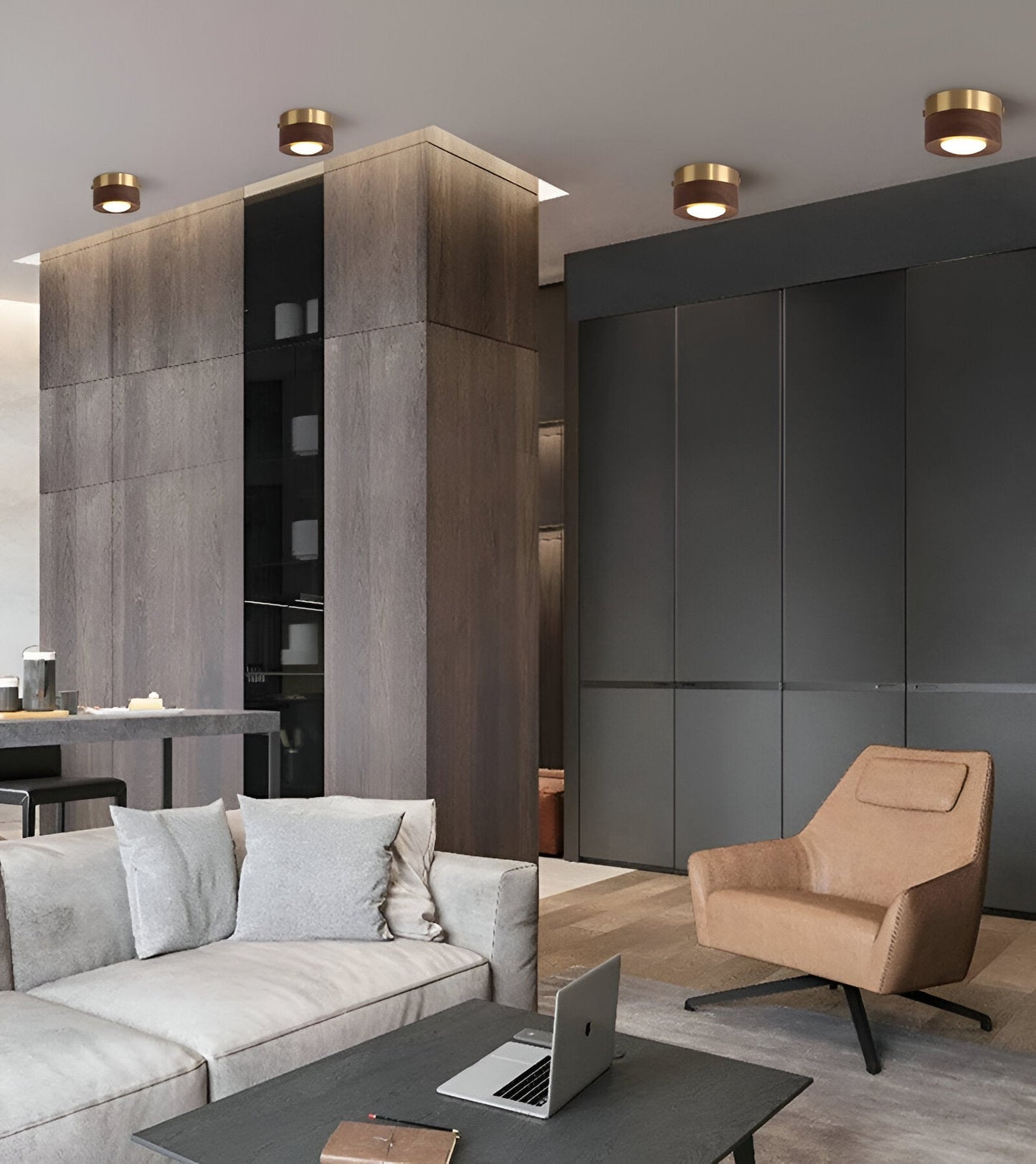 Noyralis | Cilindrische LED-plafondlamp van notenhout