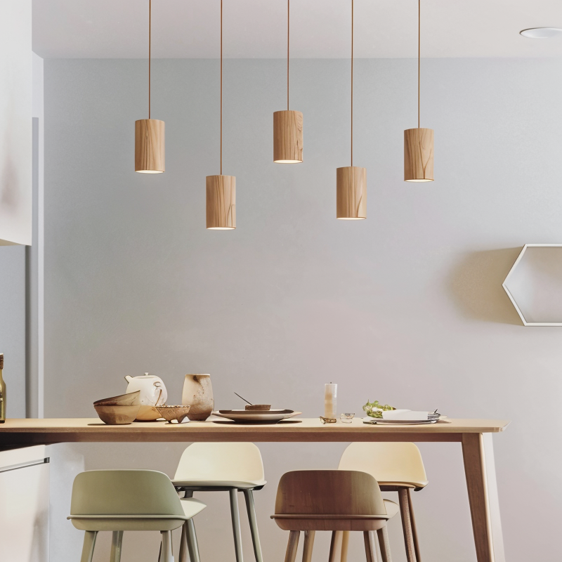 TimberGlow | Cilindrische hanglamp van essen- of acaciahout