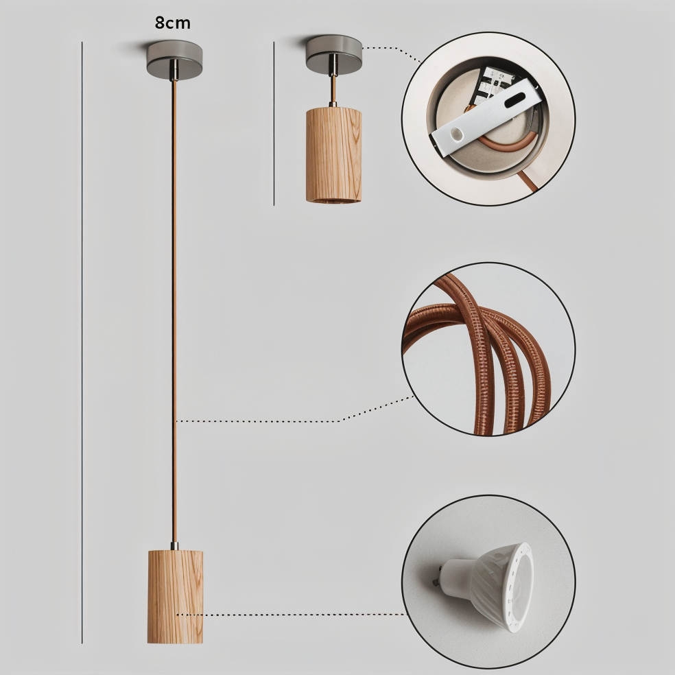 TimberGlow | Cilindrische hanglamp van essen- of acaciahout