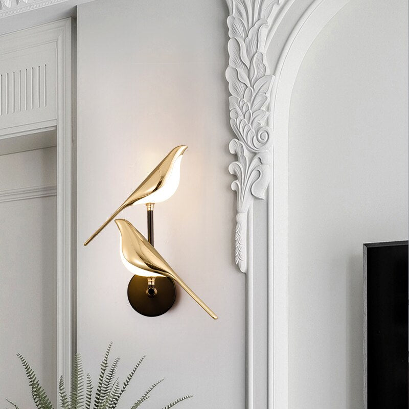 Design wandlamp gouden vogel | Mrbird