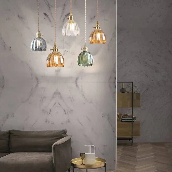 FloraEdo – Japanse Retro Hanglamp in Glas met Bloemen