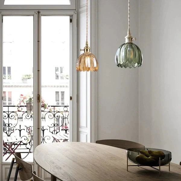 FloraEdo – Japanse Retro Hanglamp in Glas met Bloemen