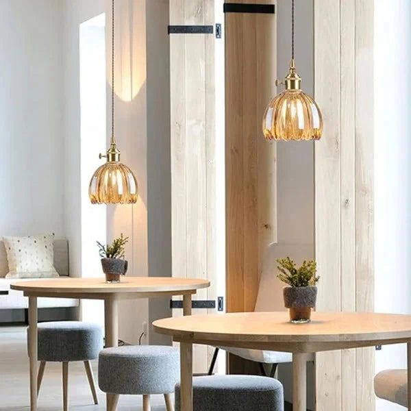 FloraEdo – Japanse Retro Hanglamp in Glas met Bloemen