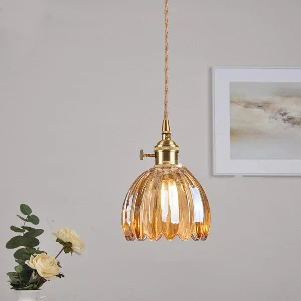 FloraEdo – Japanse Retro Hanglamp in Glas met Bloemen
