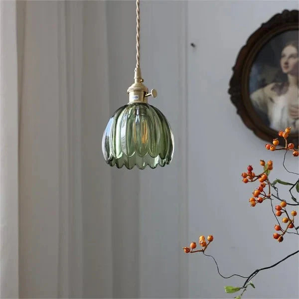 FloraEdo – Japanse Retro Hanglamp in Glas met Bloemen