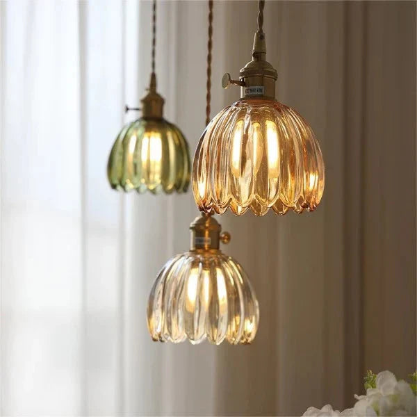 FloraEdo – Japanse Retro Hanglamp in Glas met Bloemen