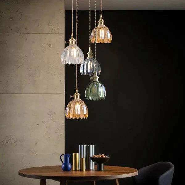 FloraEdo – Japanse Retro Hanglamp in Glas met Bloemen