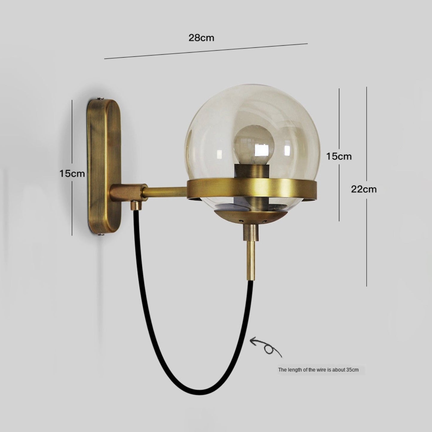 VerreMetal – LED wandlamp van metaal met glazen bol
