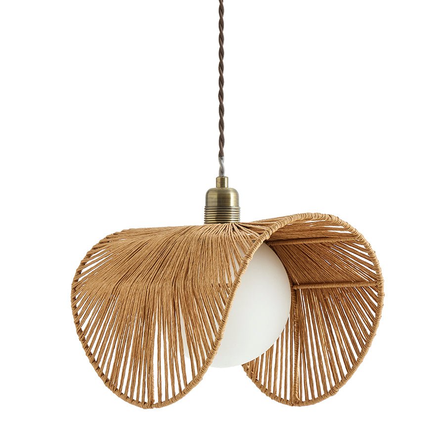 Soleya | Plafonnière Abat-jour van Rotan en Glas met Gouden Afwerking