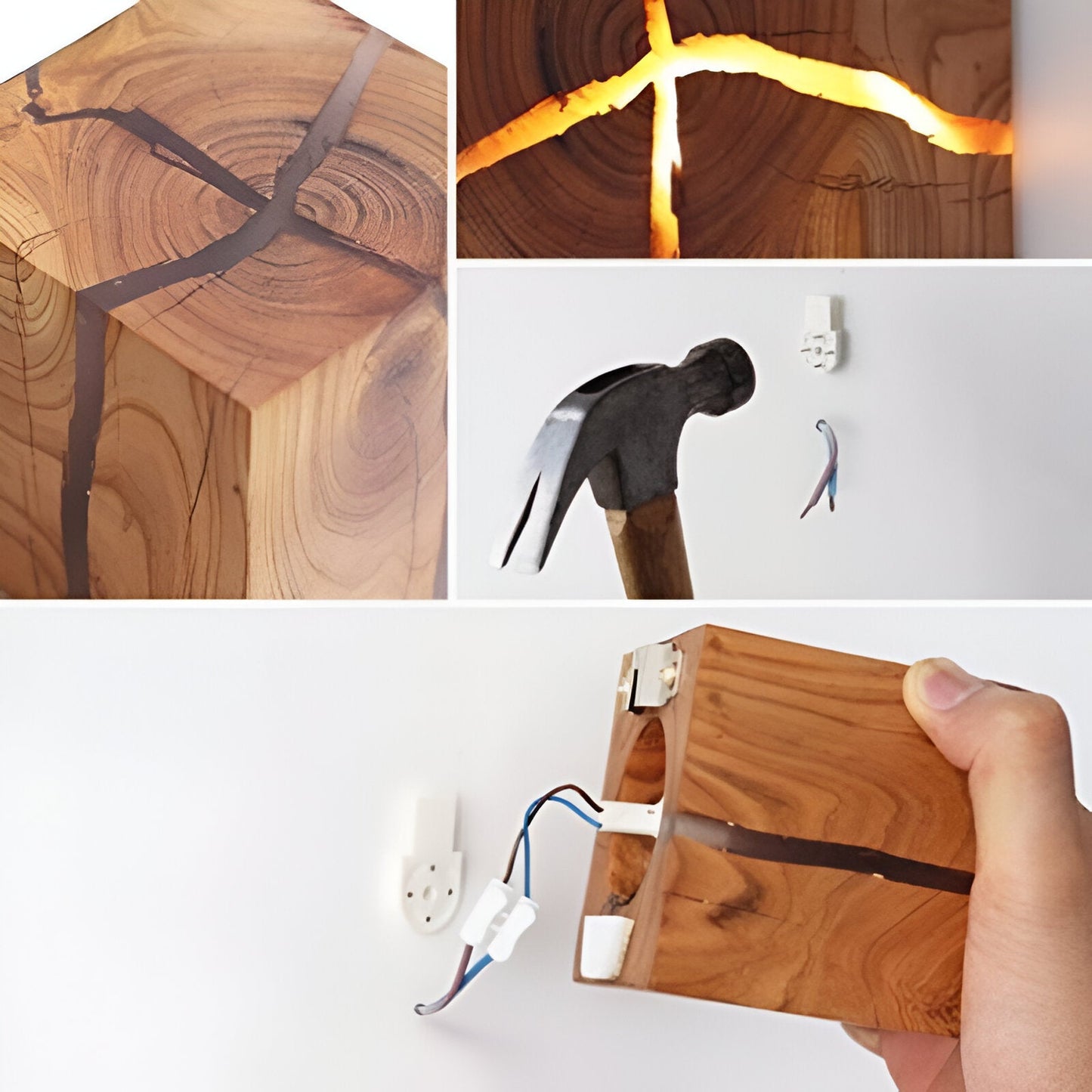 QuadCrackle – Houten wandapplique met artistiek gebarsten ontwerp
