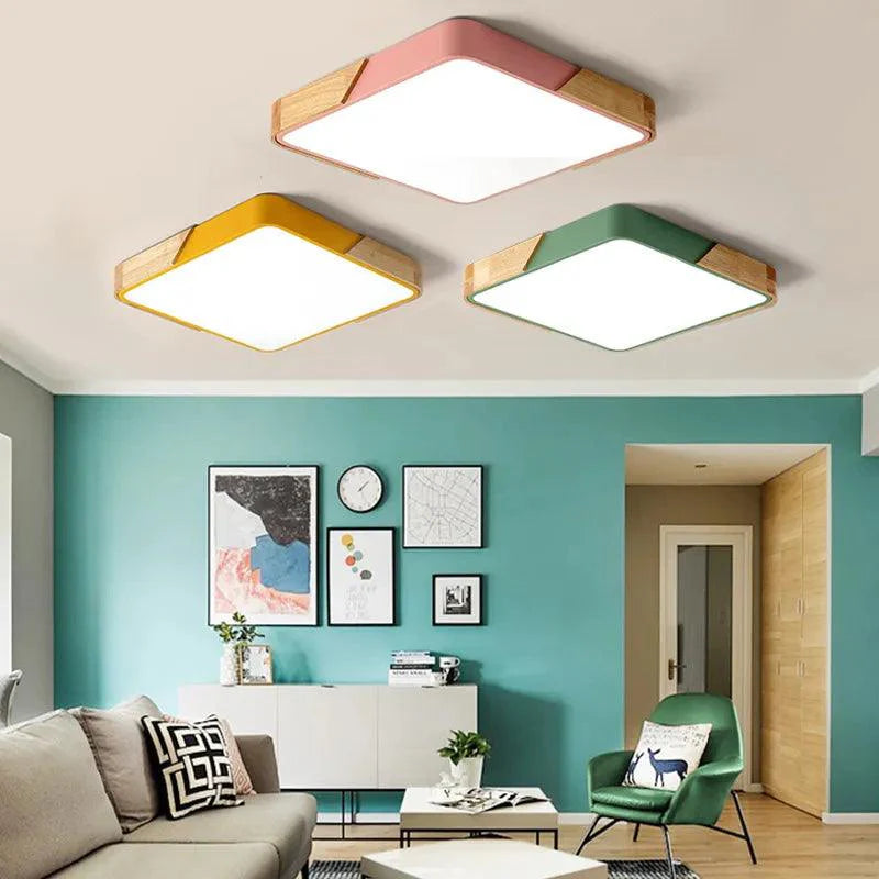Coloria | Moderne LED-plafondlamp met houten afwerking & afstandsbediening