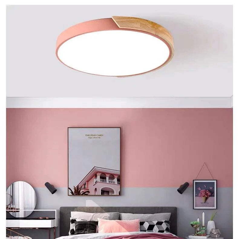 Coloria | Moderne LED-plafondlamp met houten afwerking & afstandsbediening