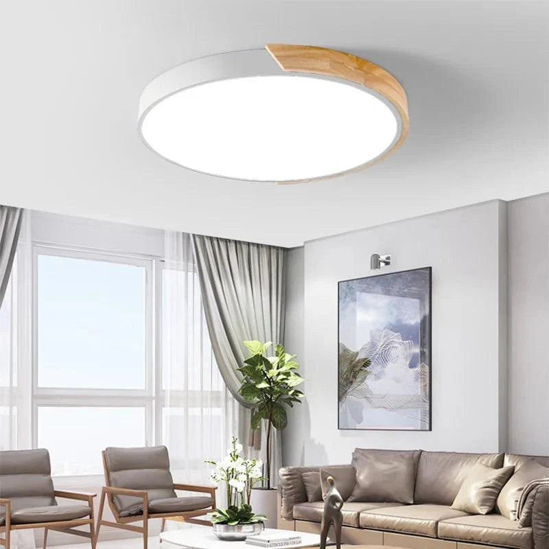 Coloria | Moderne LED-plafondlamp met houten afwerking & afstandsbediening