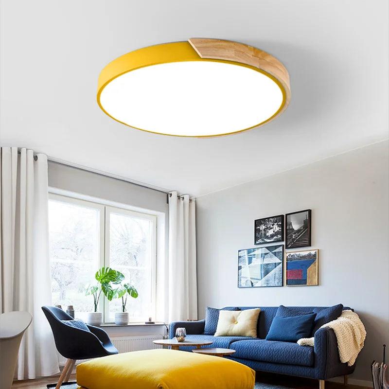 Coloria | Moderne LED-plafondlamp met houten afwerking & afstandsbediening