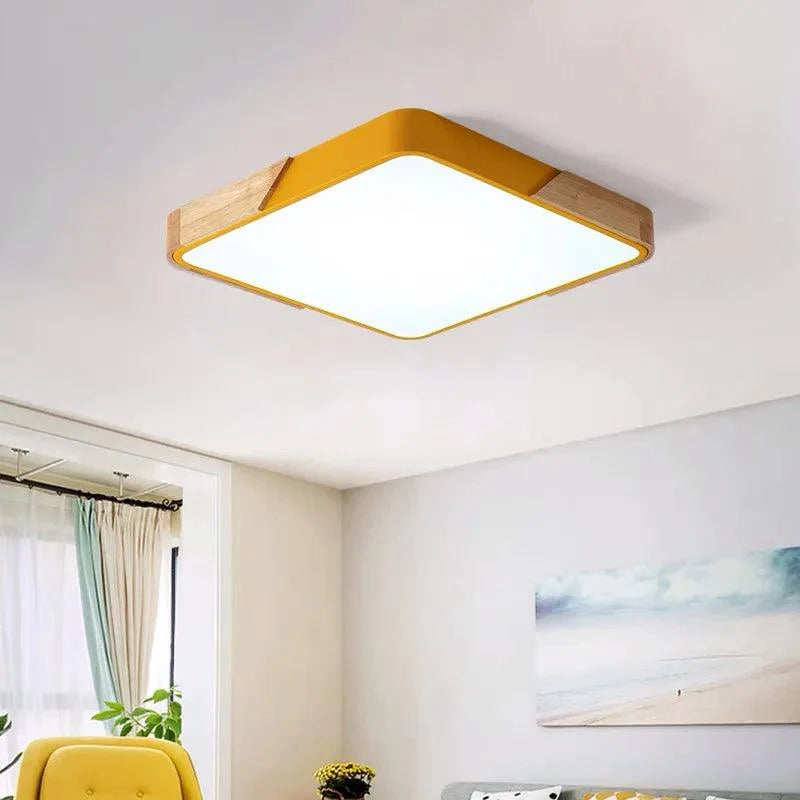 Coloria | Moderne LED-plafondlamp met houten afwerking & afstandsbediening