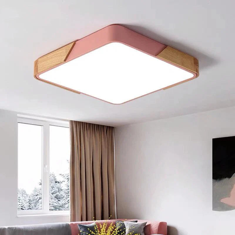 Coloria | Moderne LED-plafondlamp met houten afwerking & afstandsbediening