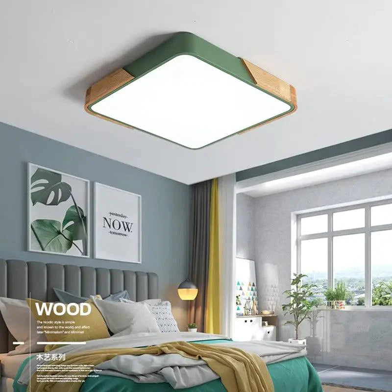 Coloria | Moderne LED-plafondlamp met houten afwerking & afstandsbediening
