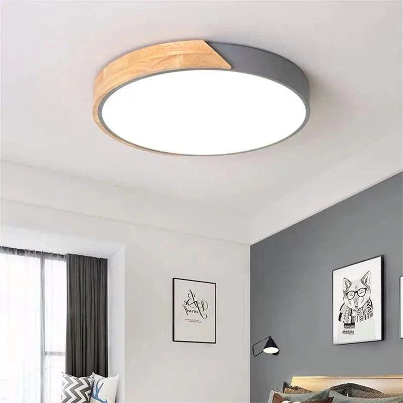 Coloria | Moderne LED-plafondlamp met houten afwerking & afstandsbediening