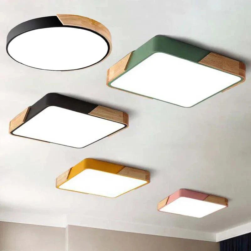 Coloria | Moderne LED-plafondlamp met houten afwerking & afstandsbediening