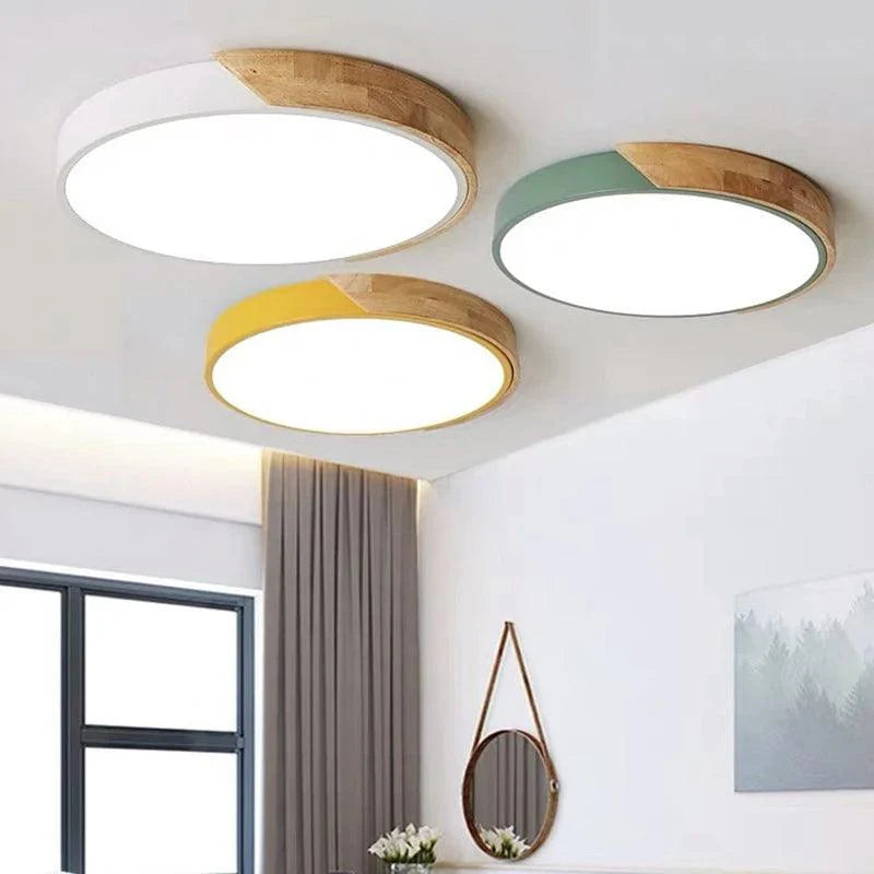 Coloria | Moderne LED-plafondlamp met houten afwerking & afstandsbediening